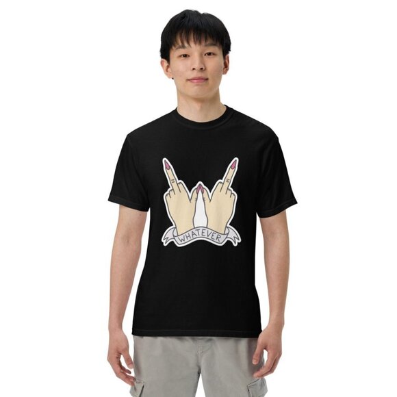 Handmade Custom Light Skin Tone WHATEVER Funny Joke Short Sleeve T-Shirt - Picture 3 of 9